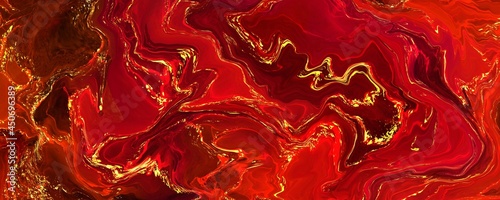 鮮やかな赤色と金色のマーブル模様の背景素材