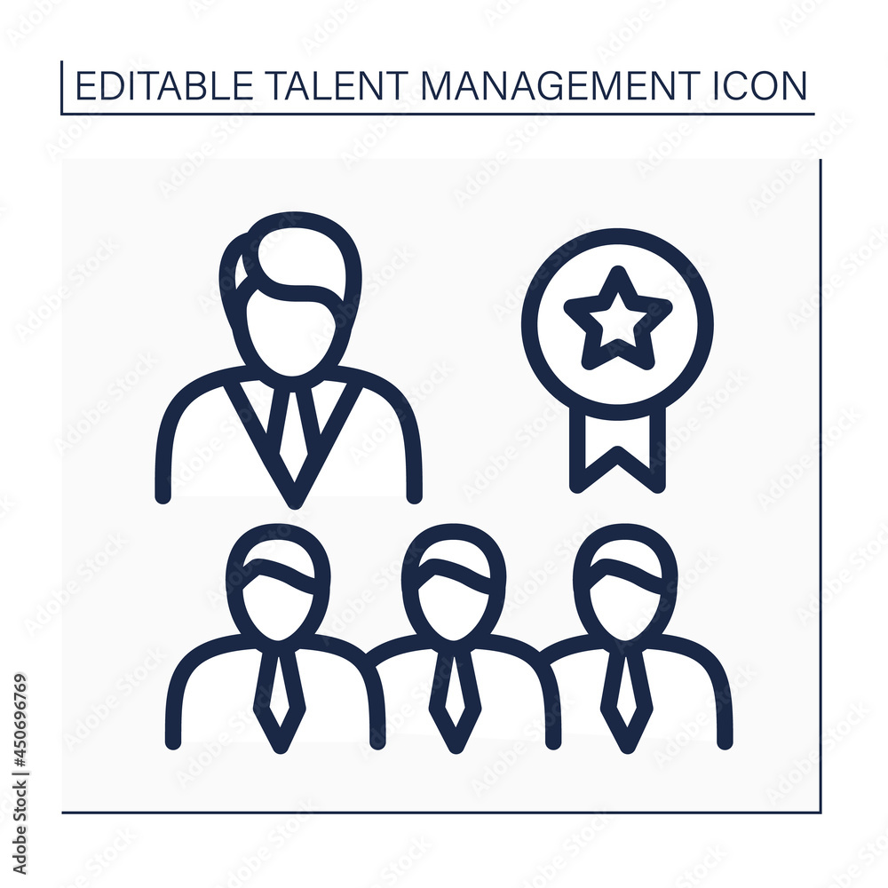 Employer brand line icon. Company reputation and popularity from potential employer perspective. Talent management concept. Isolated vector illustration. Editable stroke Employer brand line icon. Company reputation and popularity from potential employer perspective. Talent management concept. Isolated vector illustration. Editable stroke
