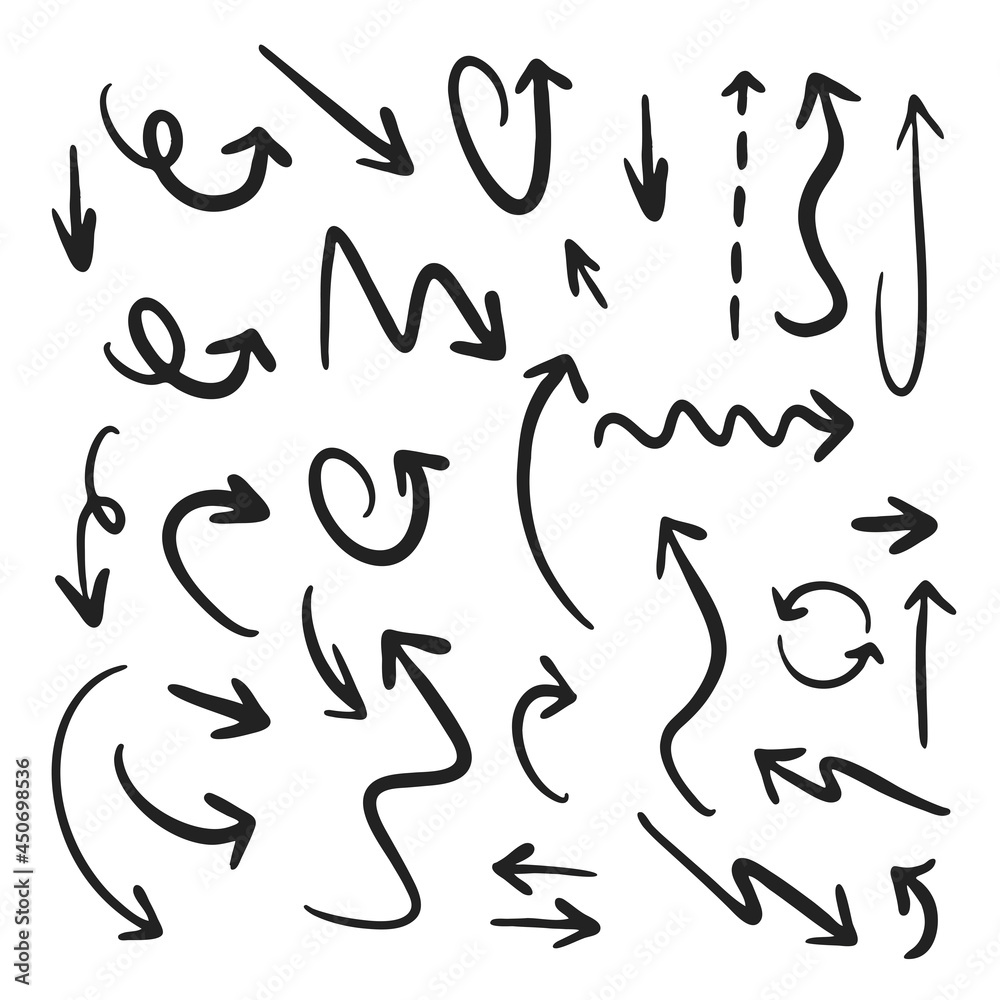Hand drawn creative arrows. Ink and paper, black and white. Hand drawn creative arrows. Ink and paper, black and white.