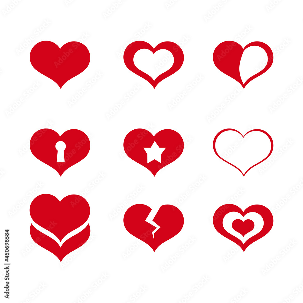 Heart hand drawn icons set isolated on white background. Collection of hearts for web site, sticker, love logo, label and Valentine's day. Creative art design, modern concept. Vector illustration