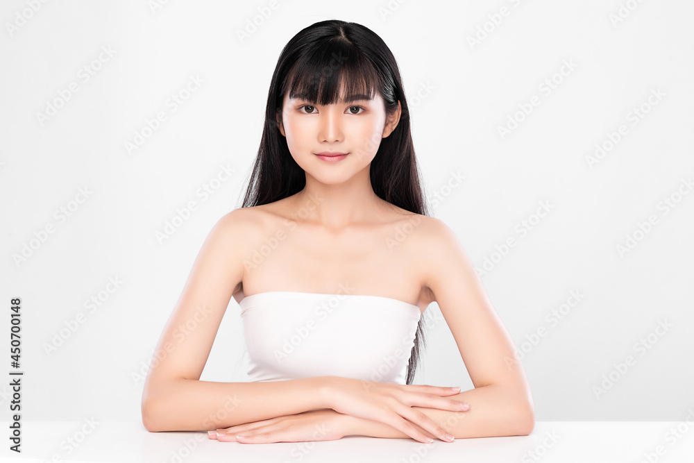 Beautiful young asian woman with clean fresh skin on white background, Face care, Facial treatment, Cosmetology, beauty and spa, Asian women portrait. Beautiful young asian woman with clean fresh skin on white background, Face care, Facial treatment, Cosmetology, beauty and spa, Asian women portrait.