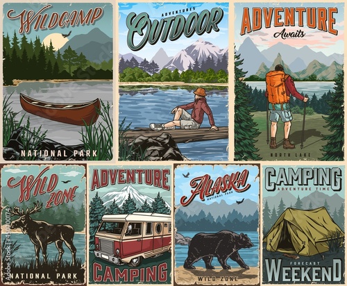 Outdoor recreation vintage posters set