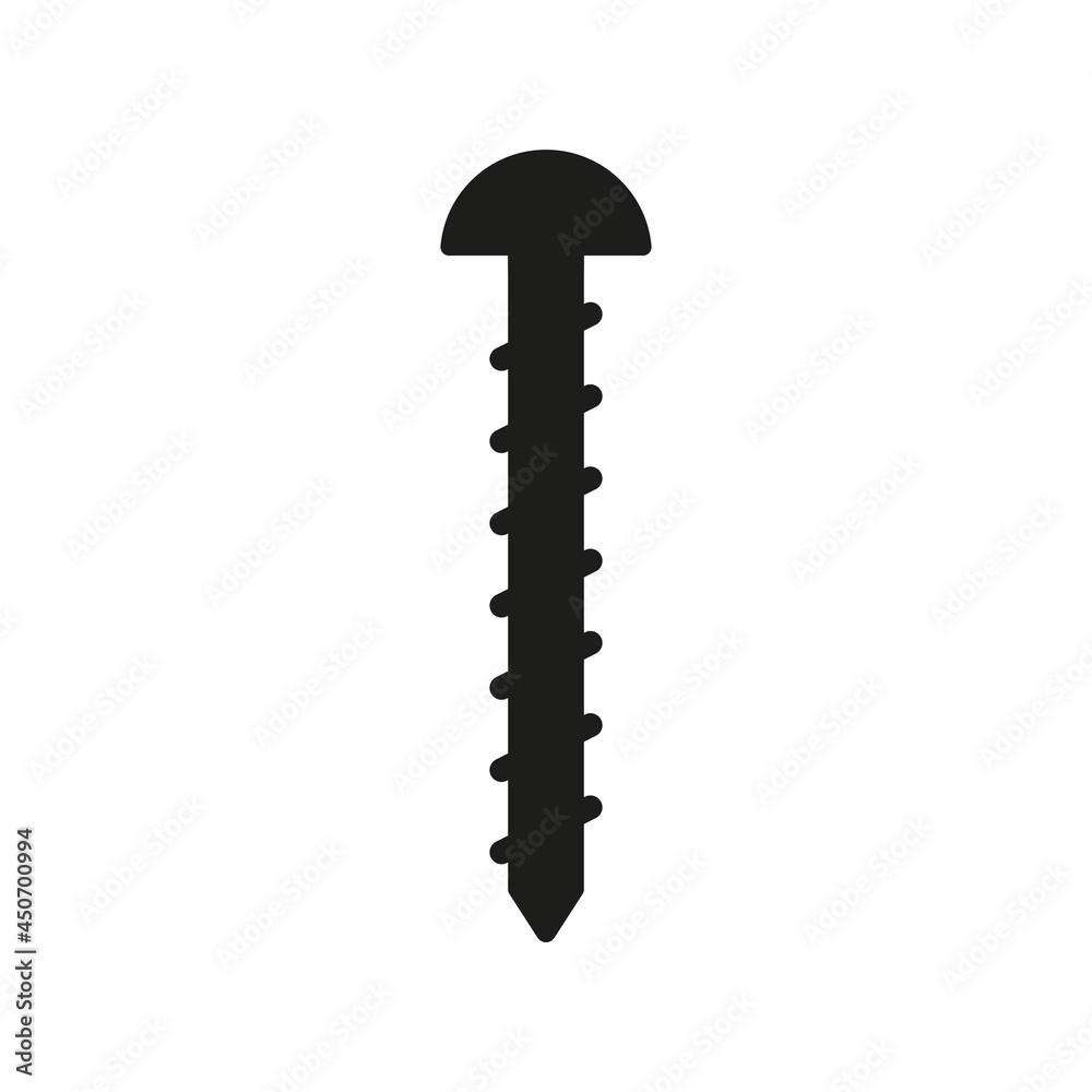 Screw icon. Repair and build black silhouette symbol. Vector isolated on white. Screw icon. Repair and build black silhouette symbol. Vector isolated on white.
