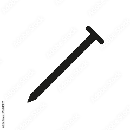 Nail icon. Build and work element. Black silhouette. Vector isolated on white