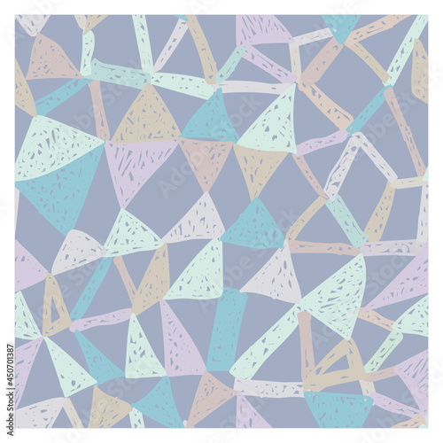Unevenly drawn triangles and rectangles in powder colors expressionist abstract seamless pattern vector illustration