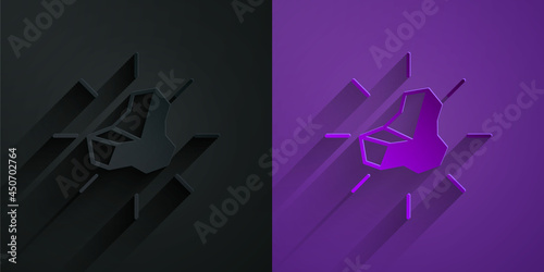 Paper cut Gold nugget icon isolated on black on purple background. Mineral boulder. Paper art style. Vector