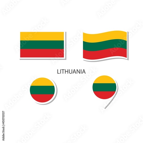 Lithuania flag logo icon set, rectangle flat icons, circular shape, marker with flags.
