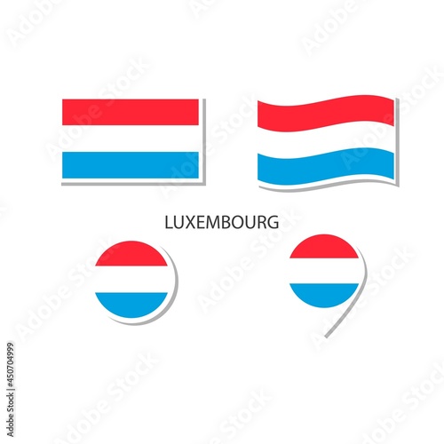 Luxembourg flag logo icon set, rectangle flat icons, circular shape, marker with flags.