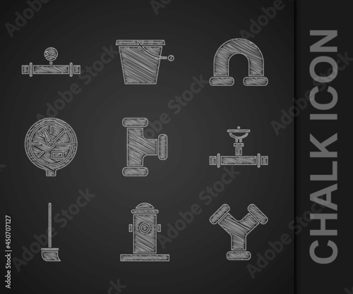 Set Industry metallic pipe, Fire hydrant, and valve, Mop, Water meter, and manometer icon. Vector