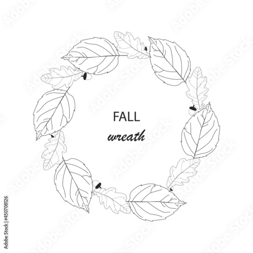 Fall wreath isolated vector illustration. October print art. Autumn leaves. Abstract natural background. Holiday concept. Celebration banner. Thanksgiving day.