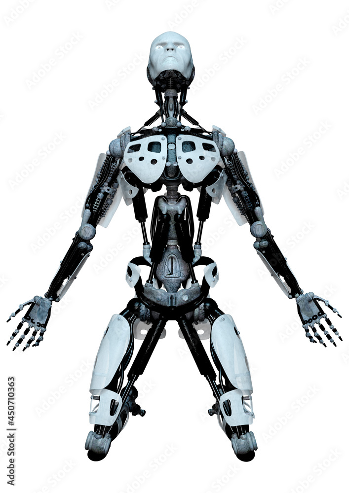 3D Rendering Male Robot on White 3D Rendering Male Robot on White