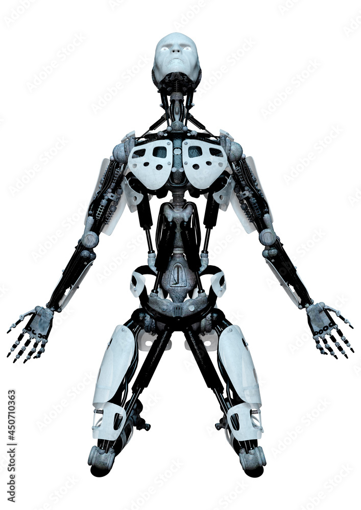 3D Rendering Male Robot on White