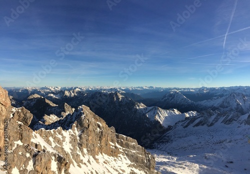 a picturesque view from the Zugspitze     the highest mountain in Germany. Alps