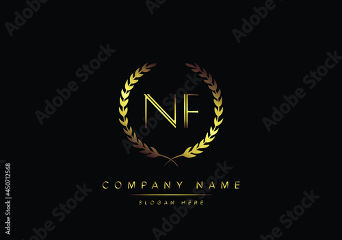 Alphabet letters NF monogram logo, gold color, luxury style