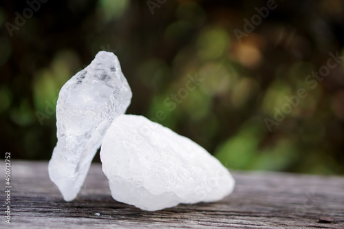 White crystal alum stones or Potassium alum. Chemical compound. Useful for beauty and spa treatment. Use to treat body odor under the armpits as deodorant and make water clear     