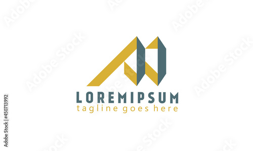 Initial letter AJ ribbon logo design template