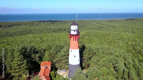 4k drone footage of of Baltic lighthouses - Stilo in Osetnik village, Poland photo
