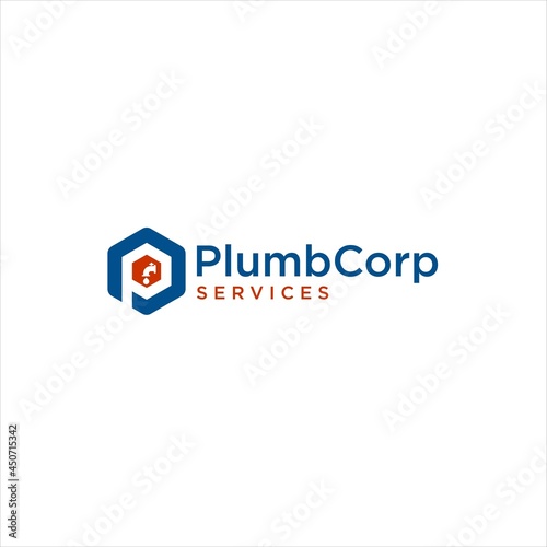 Plumbing service logo with abstract pipe and wrench vector
