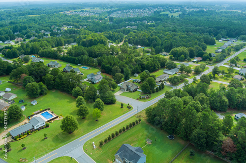 Aerial view panorama a Boiling Springs small town city of residential district at suburban development in South Carolina USA photo