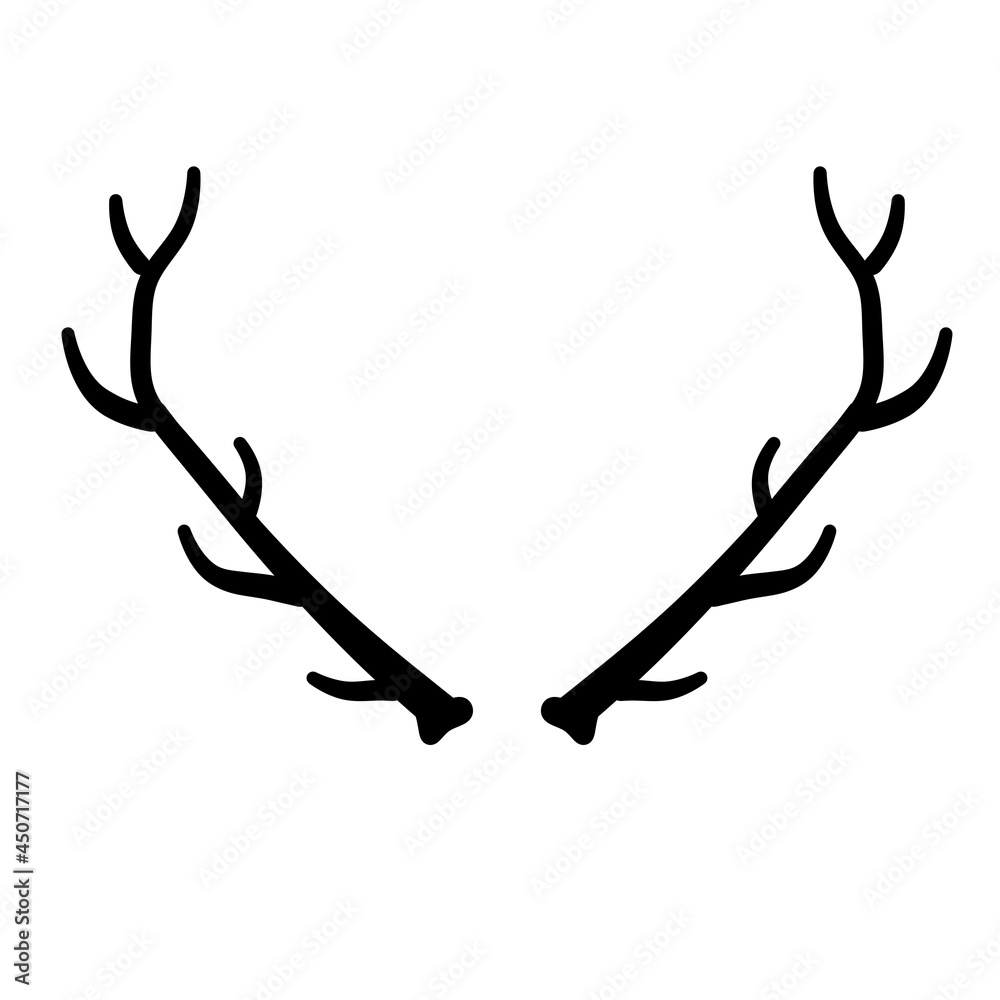 Obraz premium Horn of deer or elk. Hunting trophy. Black and white silhouette of antler.