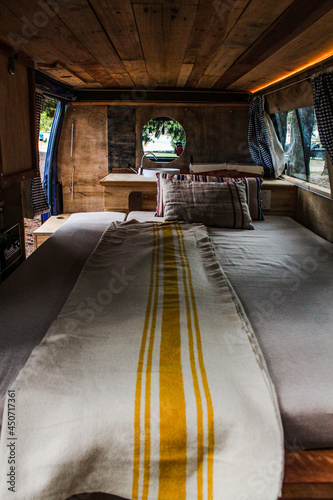 travelling van room with bed