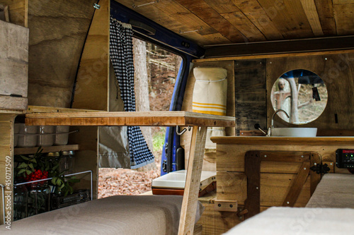 furniture in a vintage van