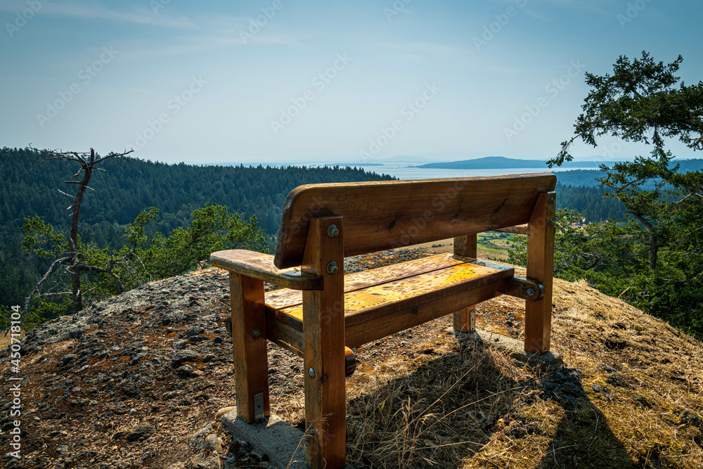 Wooden Bench On Hilltop Lookout