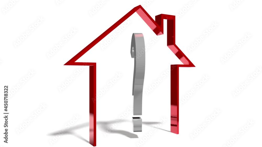 House shape and question mark - great for topics like house sale/ rent, real estate, property etc - 3D 4k animation (3840x2160 px). House shape and question mark - great for topics like house sale/ rent, real estate, property etc - 3D 4k animation (3840x2160 px).