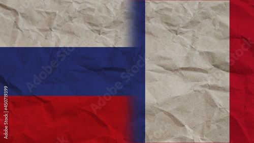 France and Russia Flags Together, Crumpled Paper Effect Background 3D Illustration