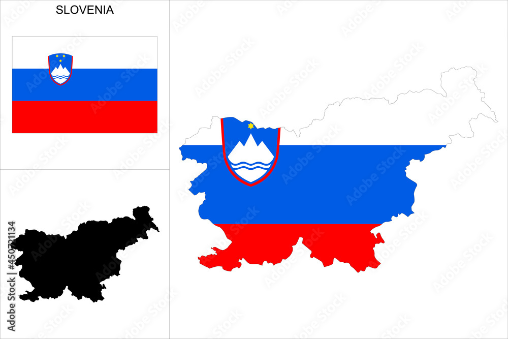 Carte de la Slovénie avec fond drapeau slovène - Carte sous forme de motif noir et drapeau de la Slovénie disponibles séparément