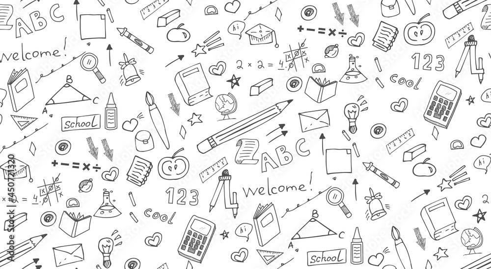 seamless pattern with hand drawn school, doodle and back to school