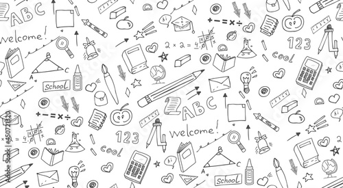 seamless pattern with hand drawn school, doodle and back to school photo