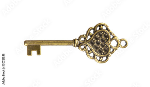 isolated vintage old golden and bronze key, successful concept