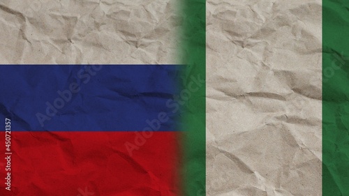 Nigeria and Russia Flags Together, Crumpled Paper Effect Background 3D Illustration