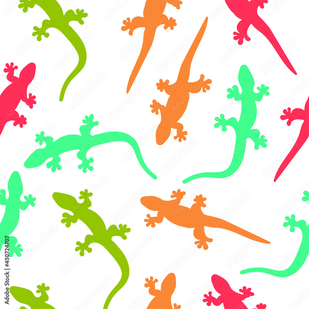 Hand Drawn Seamless Pattern of Colorful Lizards Hand Drawn Seamless Pattern of Colorful Lizards
