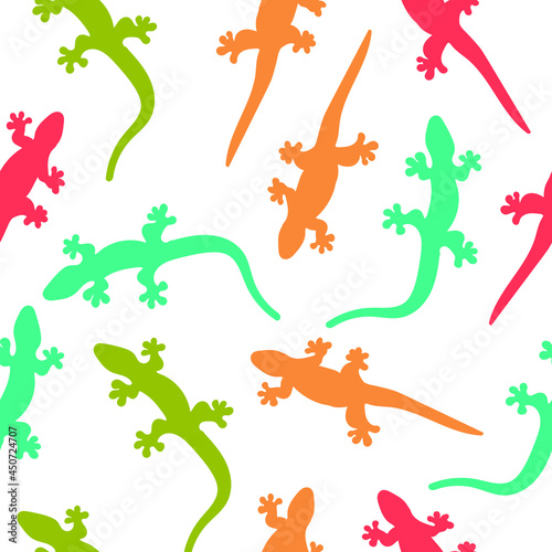 Hand Drawn Seamless Pattern of Colorful Lizards