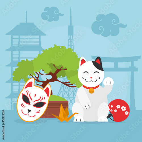 japanese lucky cat illustration