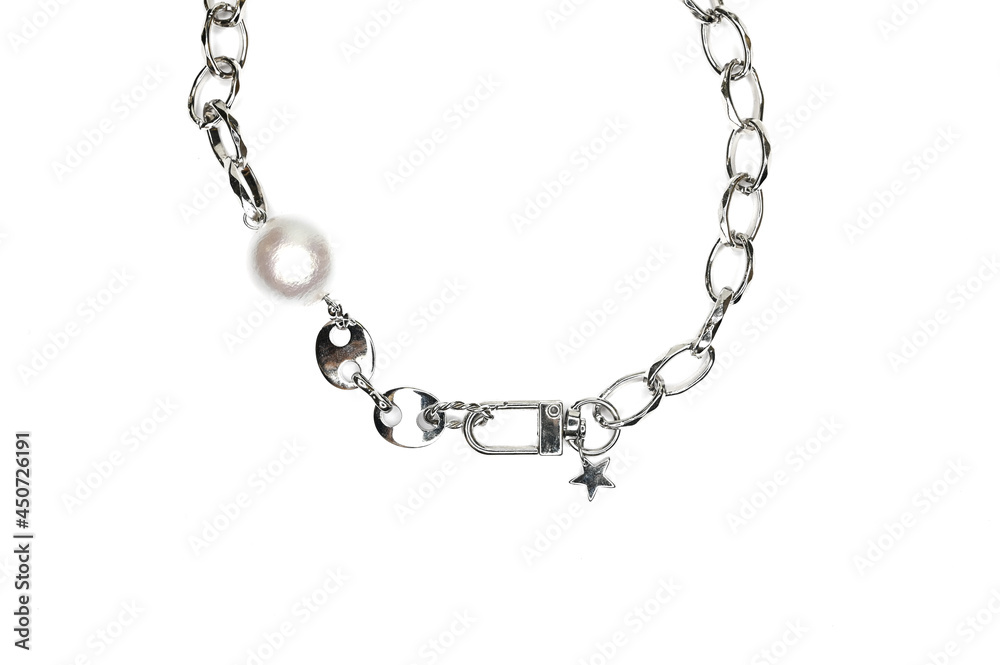 Stylish chain choker isolated on white. Woman trendy fashion accessories. Fashionable jewelry. Stylish chain choker isolated on white. Woman trendy fashion accessories. Fashionable jewelry.