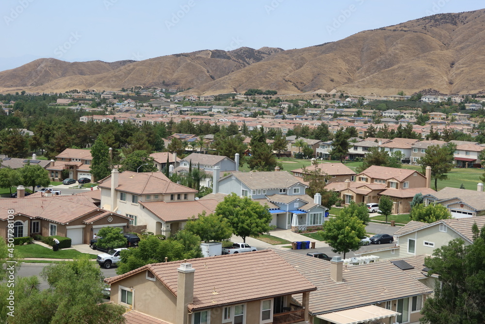 California Hillside Community with Dry Hills in thre Background