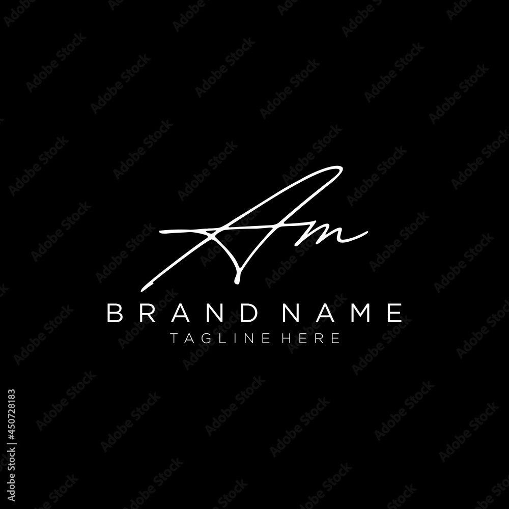 Beauty Initial letters A and M logo in white on a black background. handwriting, fashion, boutique, wedding, botanical , creative Vector logo Design template.