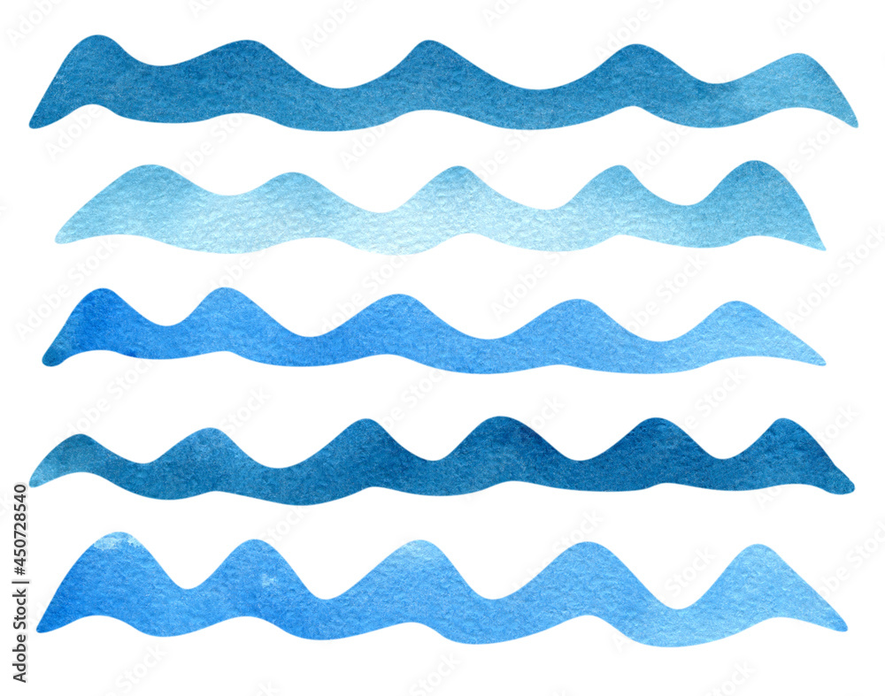 Blue watercolor waves set isolated on white. Blue watercolor waves set isolated on white.