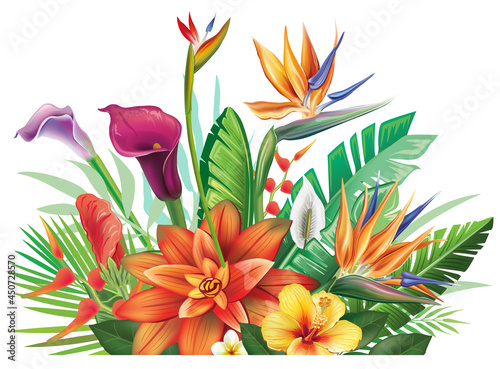 Arrangement from tropical flowers and leafs