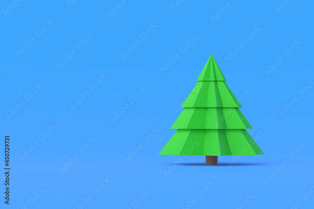 Fototapeta premium Christmas tree on blue background. Copy space. 3d render