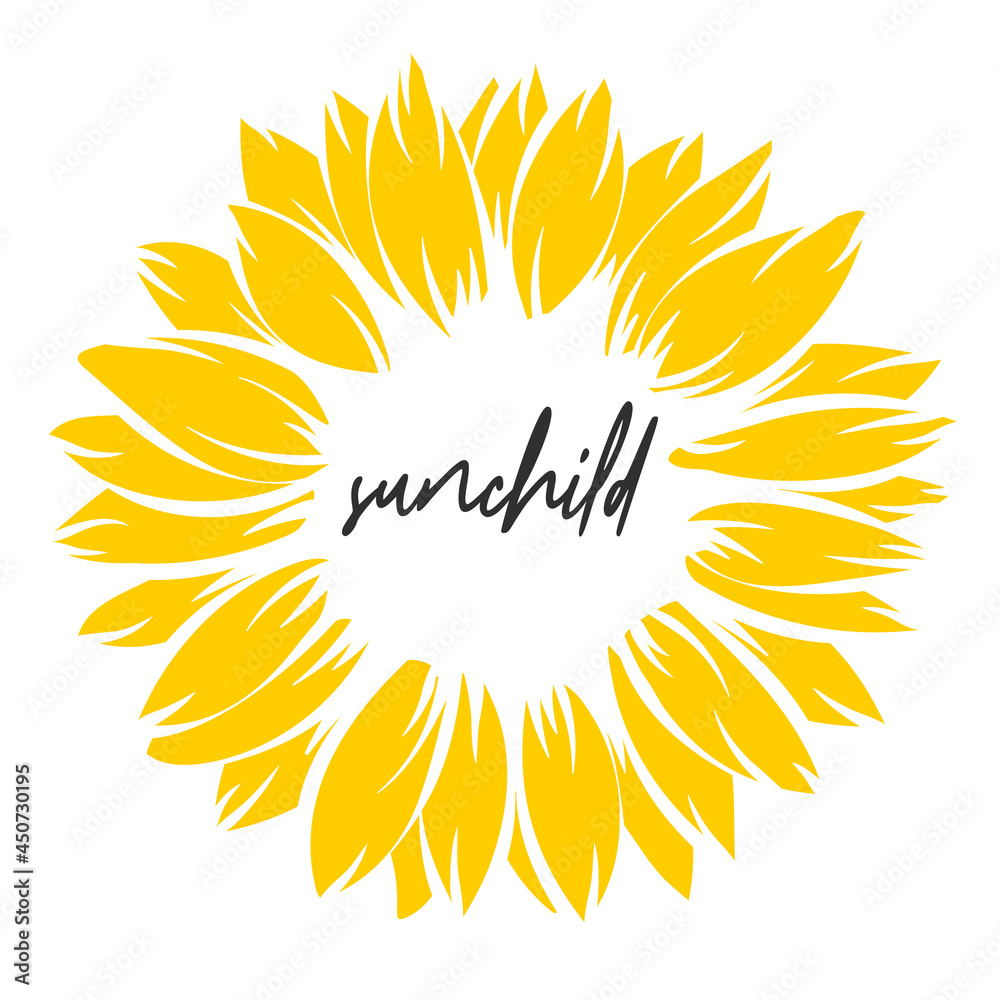 Sunchild. Sunflower art poster yellow on white Sunchild. Sunflower art poster yellow on white