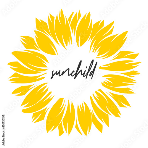 Sunchild. Sunflower art poster yellow on white (ID: 450730195)