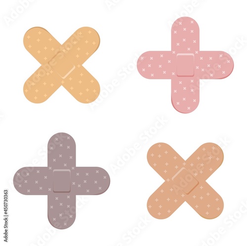 Vector illustration set of 2 medical plasters piled over a wound, perfect for advertising health products