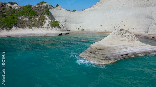 Drone view of Akra Drastis - Cape Drastis, northwesternmost point of Corfu island, Ionian Island in Greece, 4k footage photo