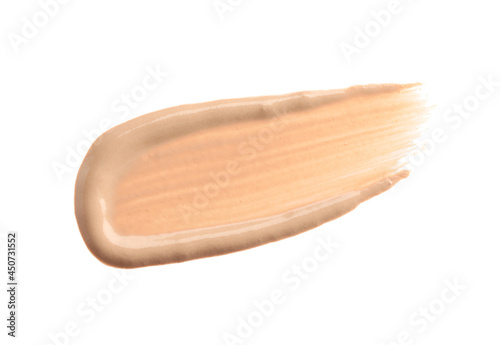 Smear of liquid skin foundation isolated on white, top view