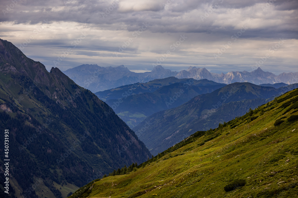 Wonderful panoramic view over the mountains in the Austrian Alps - travel photography