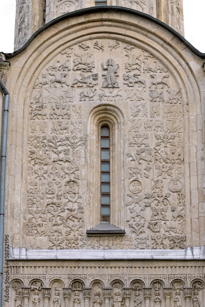 Stone carving on cathedral of Saint Demetrius in Vladimir, Russia